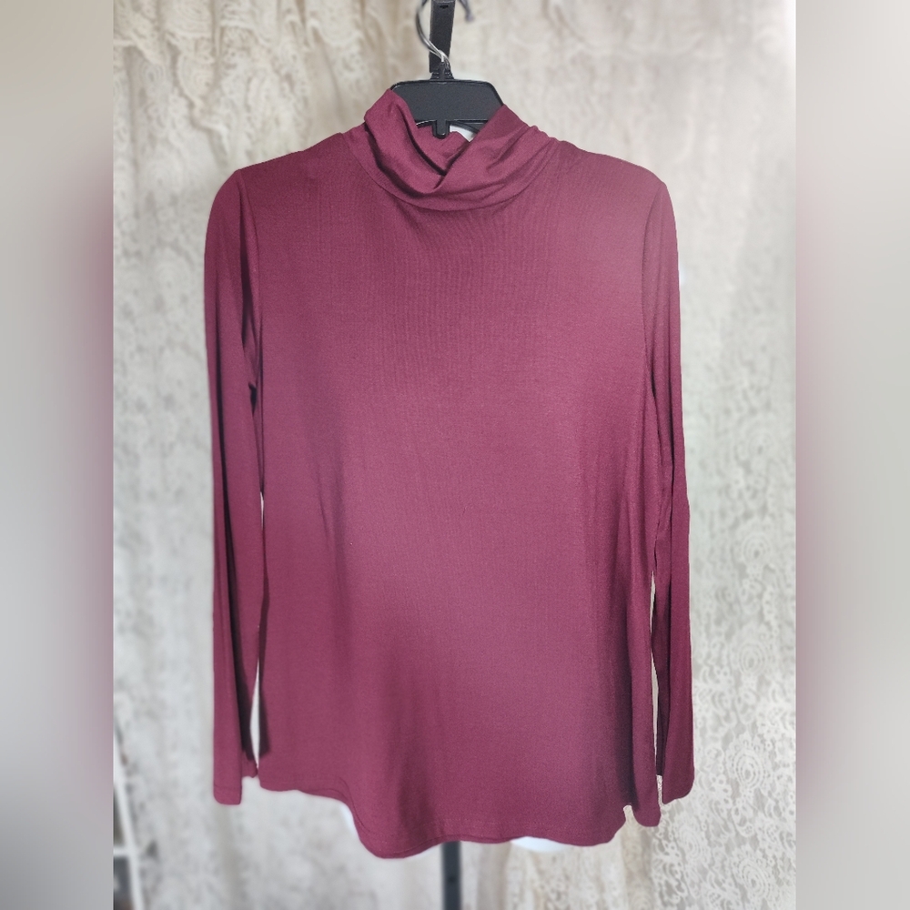 New Directions Deep Wine Turtleneck Top